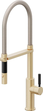 California Faucets Corsano Llave de Cocina Culinaria de Extraccion Contemporanea con Rociador de Boton - Latón Satinado