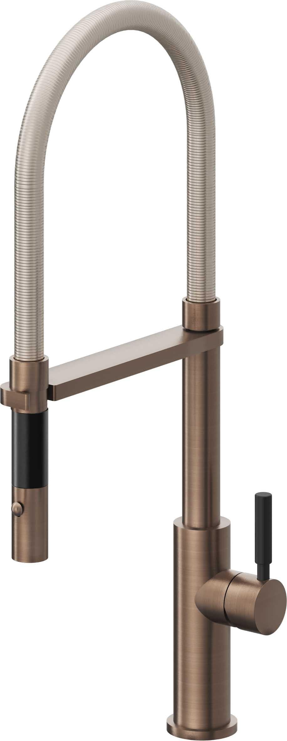 California Faucets Corsano Llave de Cocina Culinaria de Extraccion Contemporanea con Rociador de Boton - Bronce Satinado