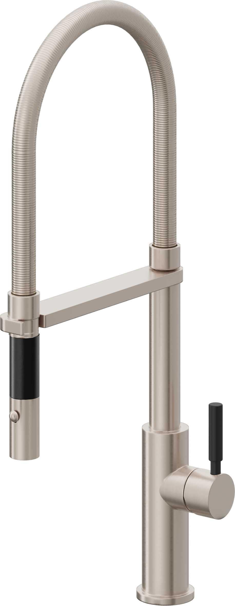 California Faucets Corsano Llave de Cocina Culinaria de Extraccion Contemporanea con Rociador de Boton - Níquel Satinado