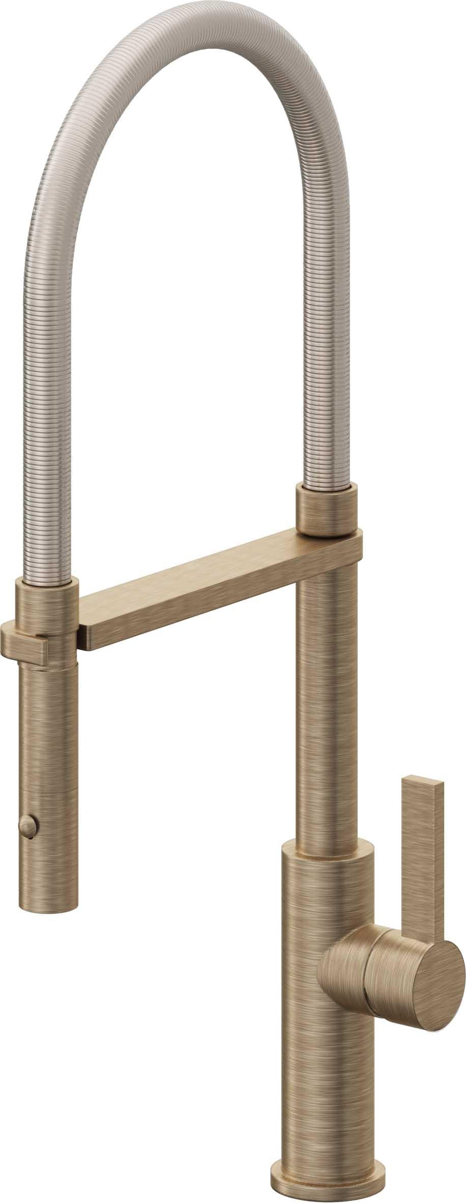 California Faucets Corsano Llave de Cocina Culinaria de Extraccion Contemporanea con Rociador de Boton - Latón Antiguo Mate