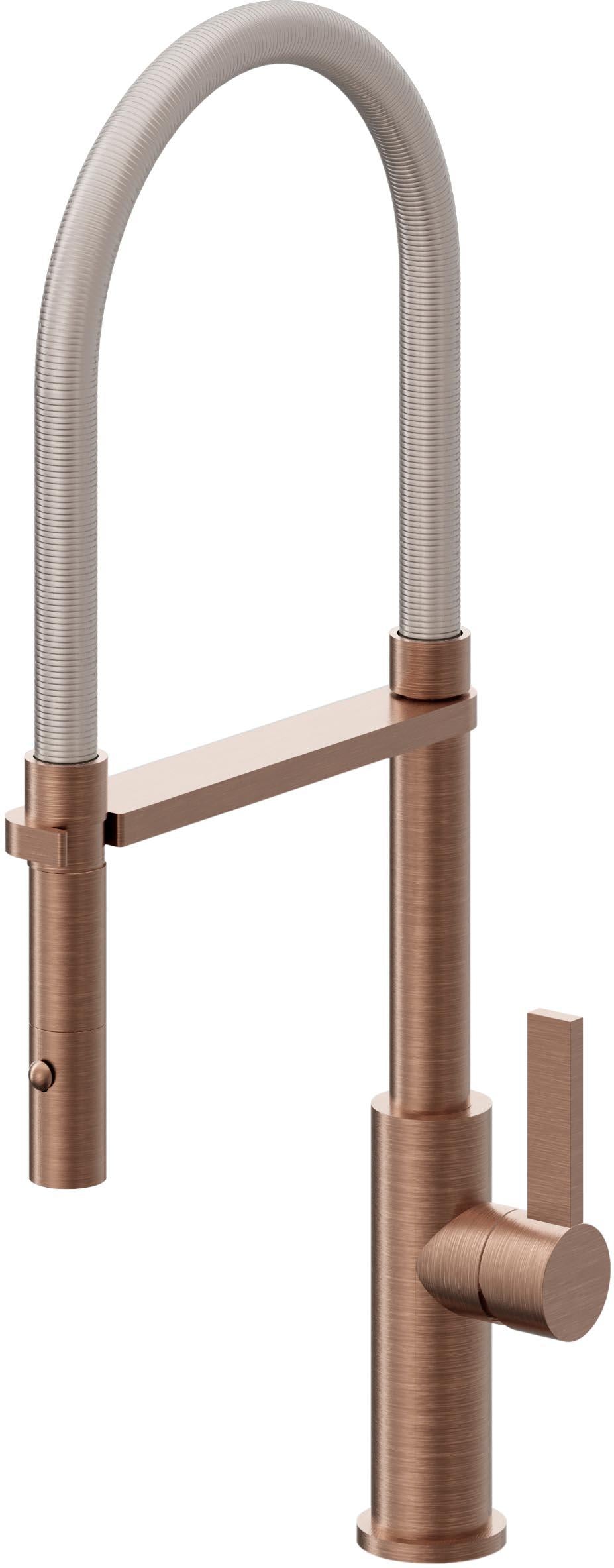 California Faucets Corsano Llave de Cocina Culinaria de Extraccion Contemporanea con Rociador de Boton - Cobre Antiguo Mate
