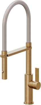 California Faucets Corsano Llave de Cocina Culinaria de Extraccion Contemporanea con Rociador de Boton - Latón Bruñido