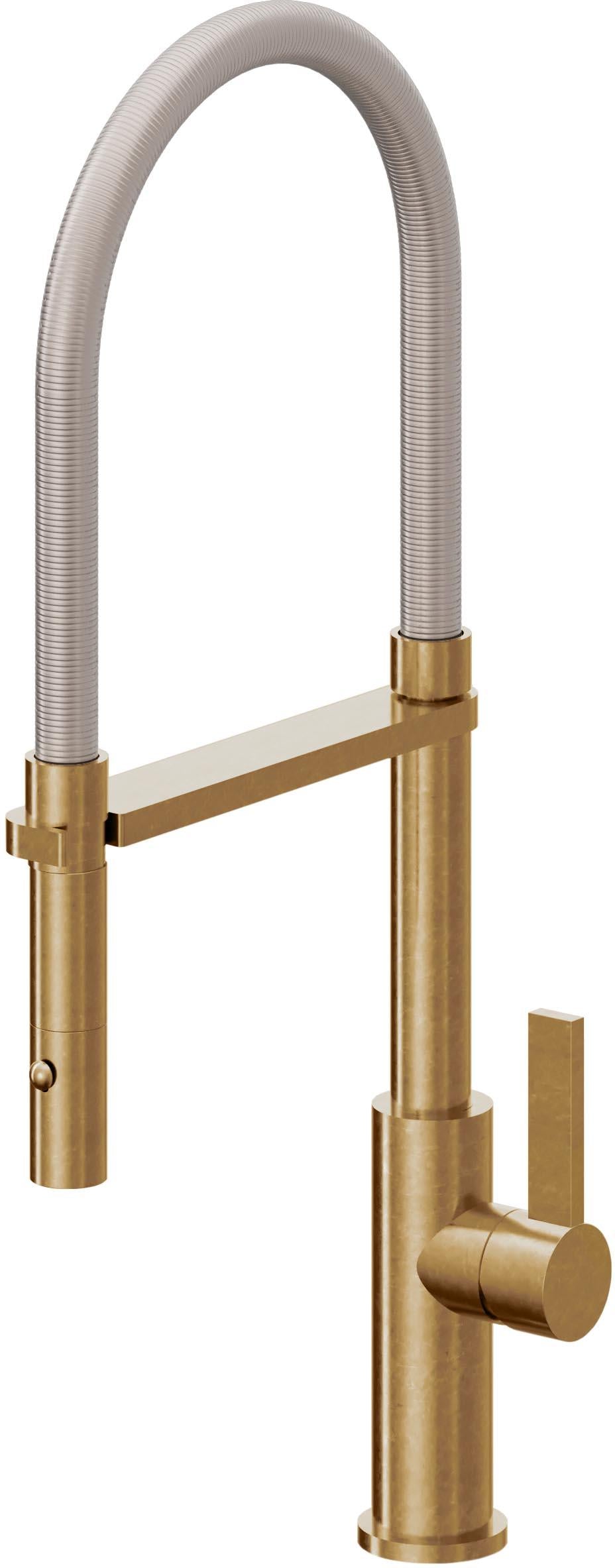 California Faucets Corsano Llave de Cocina Culinaria de Extraccion Contemporanea con Rociador de Boton - Latón Bruñido