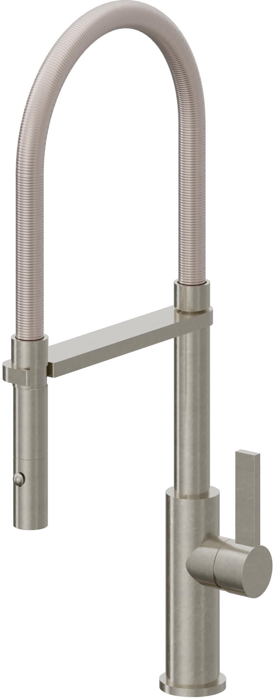 California Faucets Corsano Llave de Cocina Culinaria de Extraccion Contemporanea con Rociador de Boton - Níquel Bruñido