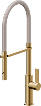 California Faucets Corsano Llave de Cocina Culinaria de Extraccion Contemporanea con Rociador de Boton - Oro Francés
