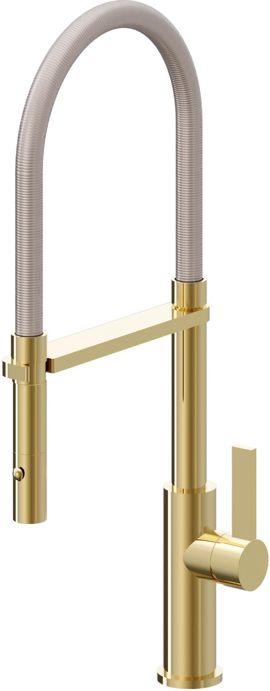 California Faucets Corsano Llave de Cocina Culinaria de Extraccion Contemporanea con Rociador de Boton - Oro Pulido de por Vida