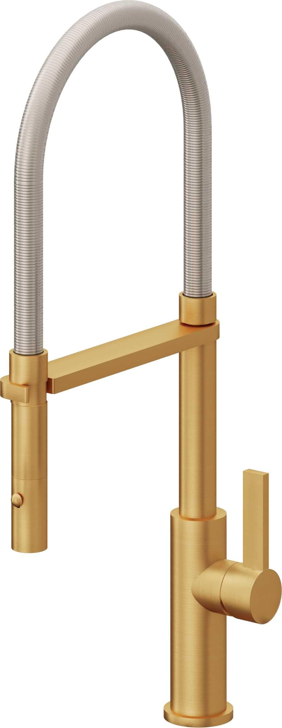 California Faucets Corsano Llave de Cocina Culinaria de Extraccion Contemporanea con Rociador de Boton - Oro Satinado de por Vida