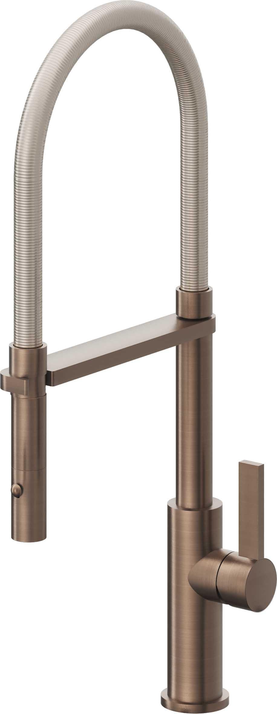 California Faucets Corsano Llave de Cocina Culinaria de Extraccion Contemporanea con Rociador de Boton - Bronce Satinado