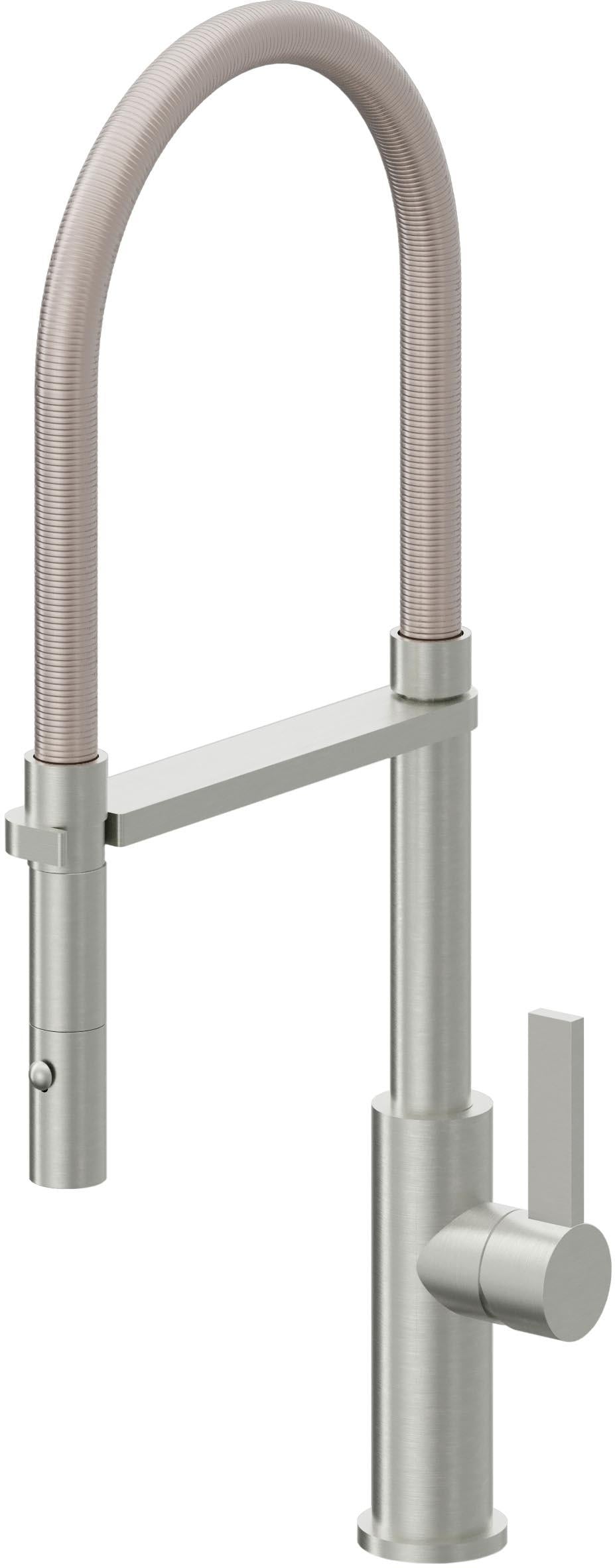 California Faucets Corsano Llave de Cocina Culinaria de Extraccion Contemporanea con Rociador de Boton - Cromo Satinado