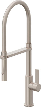 California Faucets Corsano Llave de Cocina Culinaria de Extraccion Contemporanea con Rociador de Boton - Níquel Satinado