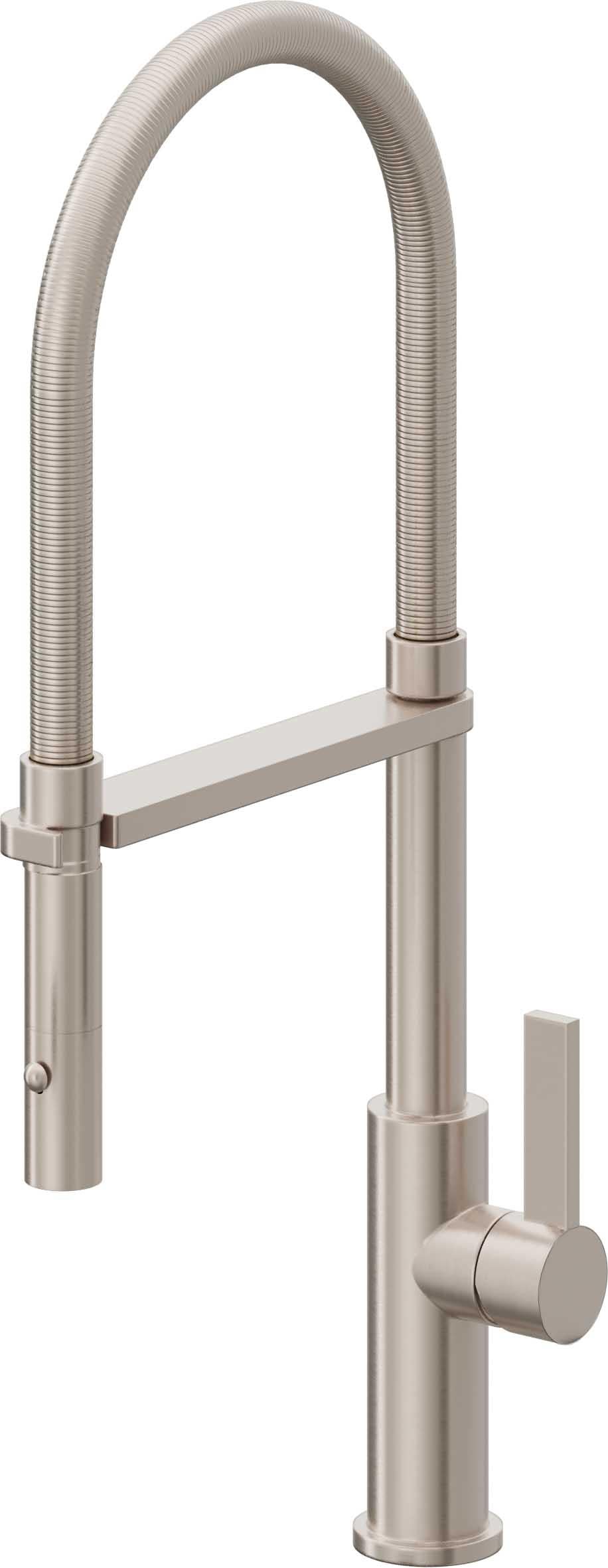 California Faucets Corsano Llave de Cocina Culinaria de Extraccion Contemporanea con Rociador de Boton - Níquel Satinado