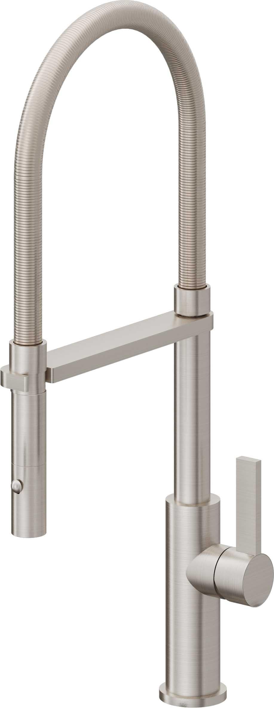 California Faucets Corsano Llave de Cocina Culinaria de Extraccion Contemporanea con Rociador de Boton - Acero Inoxidable Ultra
