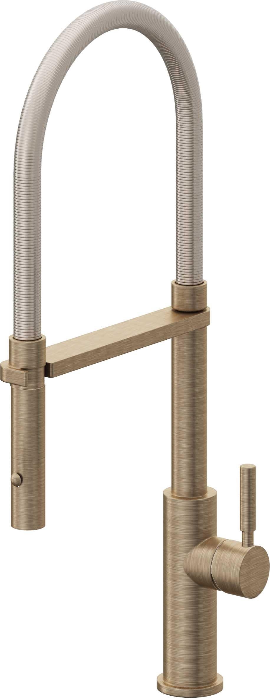 California Faucets Corsano Llave de Cocina Culinaria de Extraccion Contemporanea con Rociador de Boton - Latón Antiguo Mate