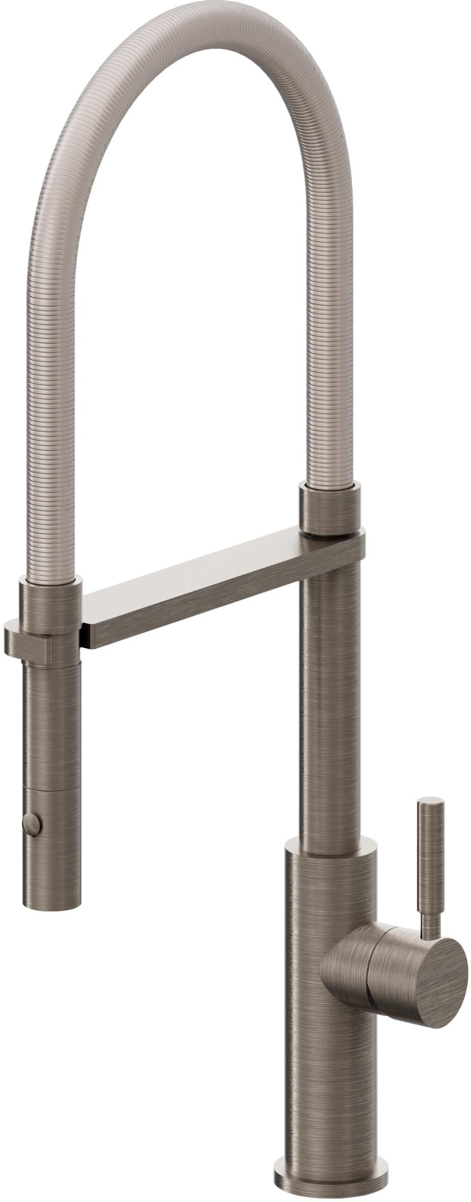 California Faucets Corsano Llave de Cocina Culinaria de Extraccion Contemporanea con Rociador de Boton - Níquel Antiguo Mate