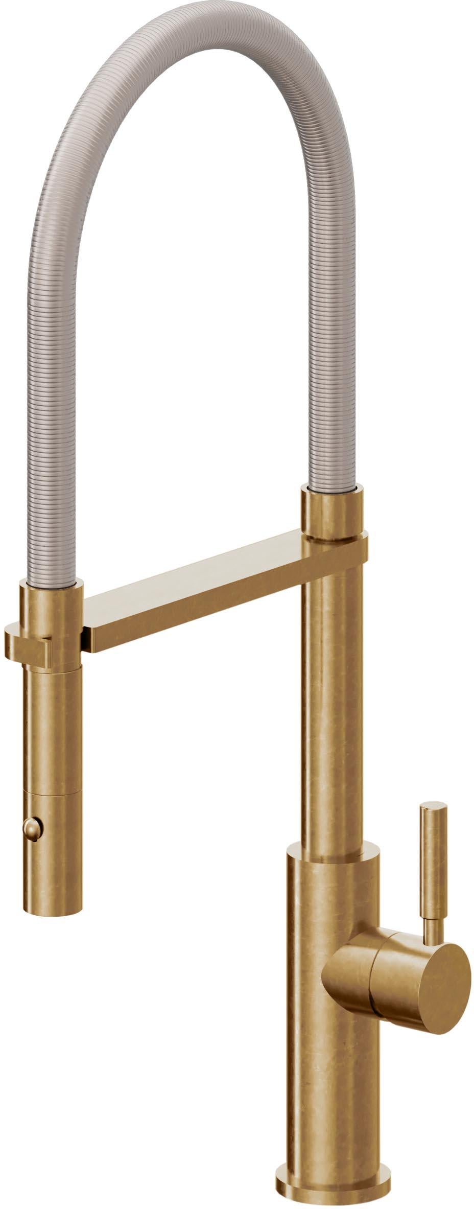 California Faucets Corsano Llave de Cocina Culinaria de Extraccion Contemporanea con Rociador de Boton - Latón Bruñido