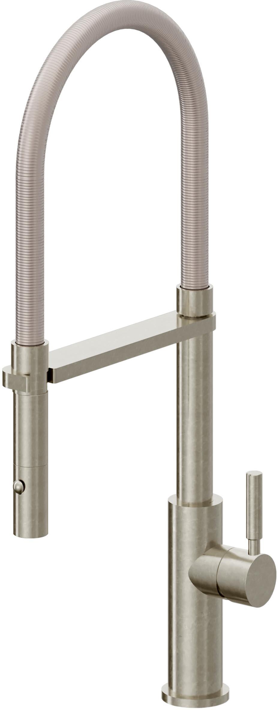 California Faucets Corsano Llave de Cocina Culinaria de Extraccion Contemporanea con Rociador de Boton - Níquel Bruñido