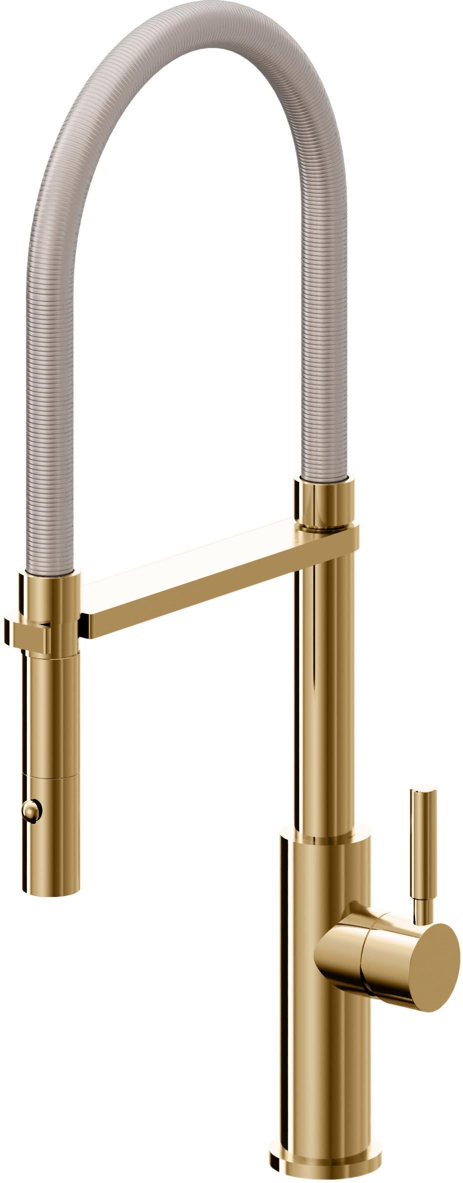 California Faucets Corsano Llave de Cocina Culinaria de Extraccion Contemporanea con Rociador de Boton - Oro Francés