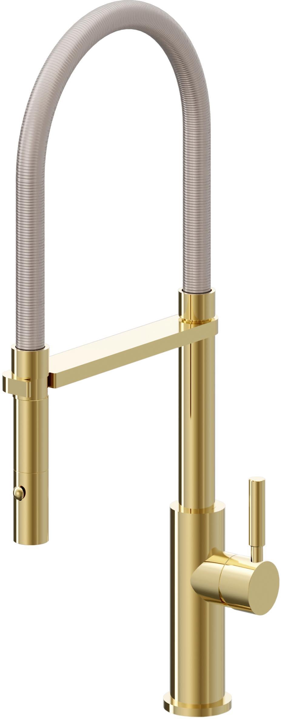 California Faucets Corsano Llave de Cocina Culinaria de Extraccion Contemporanea con Rociador de Boton - Oro Pulido de por Vida