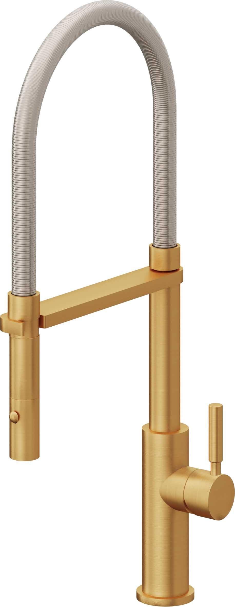 California Faucets Corsano Llave de Cocina Culinaria de Extraccion Contemporanea con Rociador de Boton - Oro Satinado de por Vida