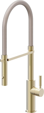 California Faucets Corsano Llave de Cocina Culinaria de Extraccion Contemporanea con Rociador de Boton - Latón Pulido