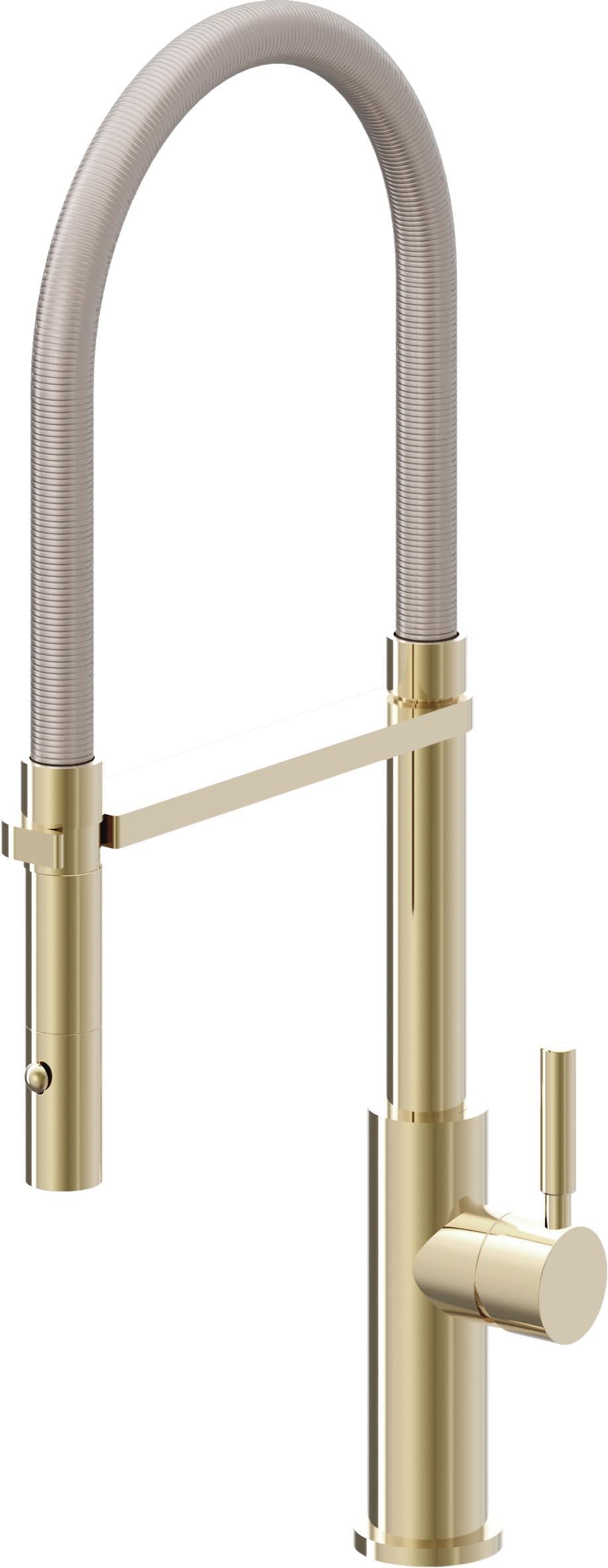 California Faucets Corsano Llave de Cocina Culinaria de Extraccion Contemporanea con Rociador de Boton - Latón Pulido