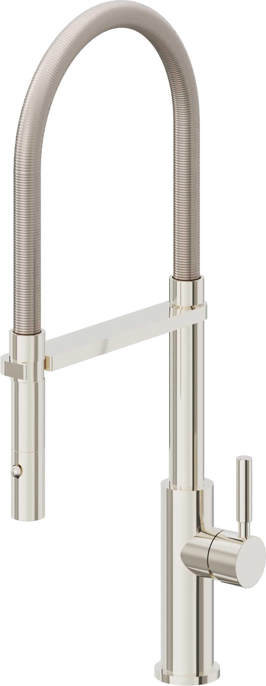 California Faucets Corsano Llave de Cocina Culinaria de Extraccion Contemporanea con Rociador de Boton - Níquel Pulido