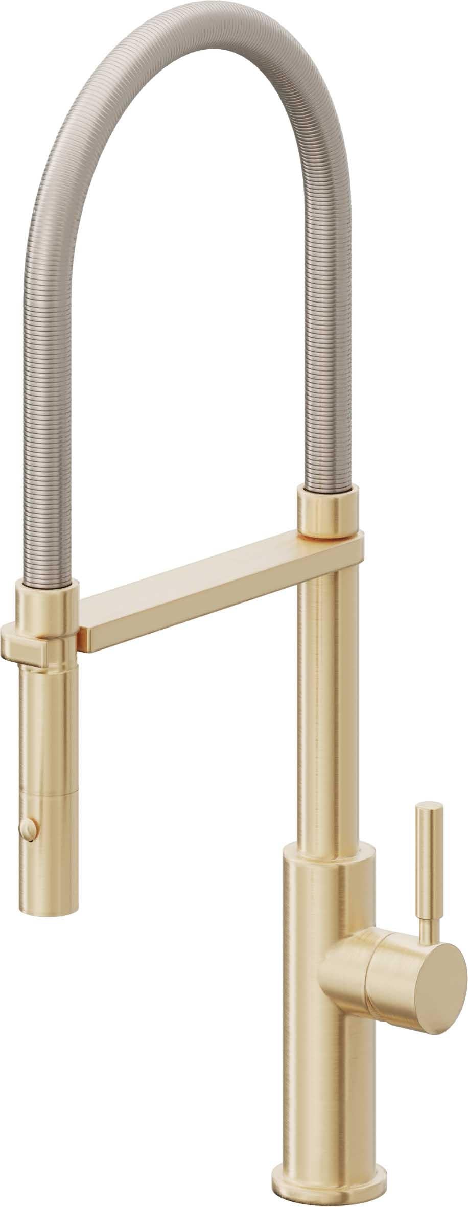California Faucets Corsano Llave de Cocina Culinaria de Extraccion Contemporanea con Rociador de Boton - Latón Satinado