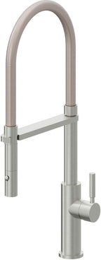 California Faucets Corsano Llave de Cocina Culinaria de Extraccion Contemporanea con Rociador de Boton - Cromo Satinado