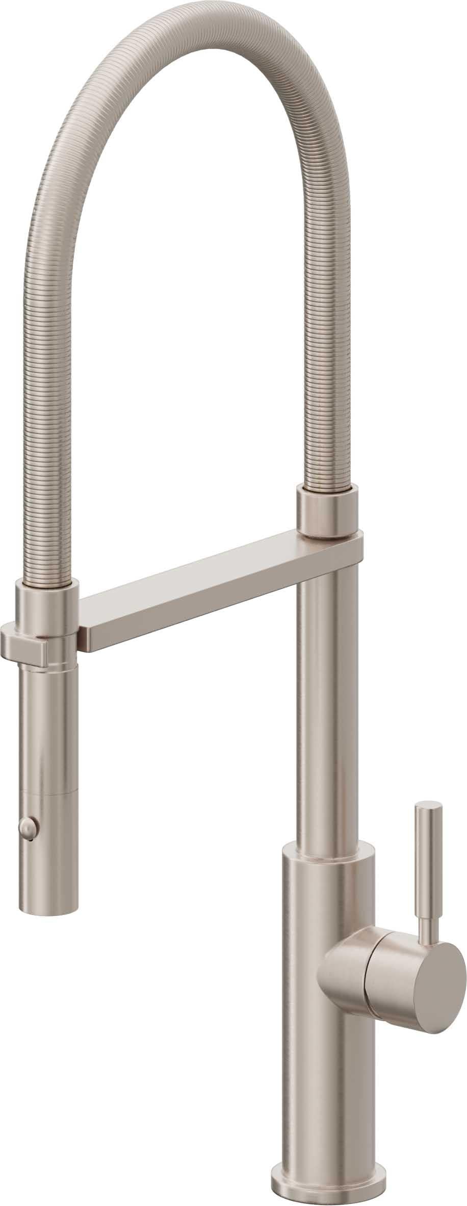 California Faucets Corsano Llave de Cocina Culinaria de Extraccion Contemporanea con Rociador de Boton - Níquel Satinado