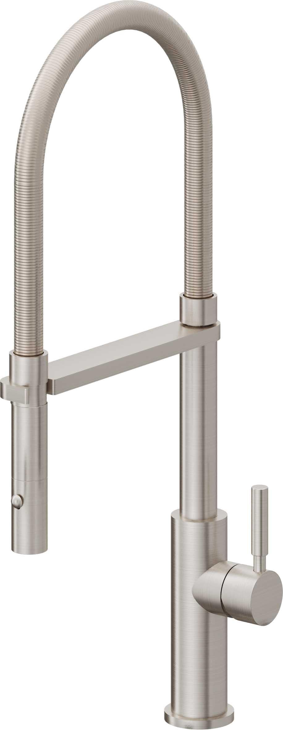 California Faucets Corsano Llave de Cocina Culinaria de Extraccion Contemporanea con Rociador de Boton - Acero Inoxidable Ultra