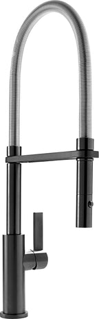 California Faucets Corsano Llave de Cocina Culinaria de Extraccion Contemporanea con Rociador de Boton y Espiral Acabada - Negro Brillante