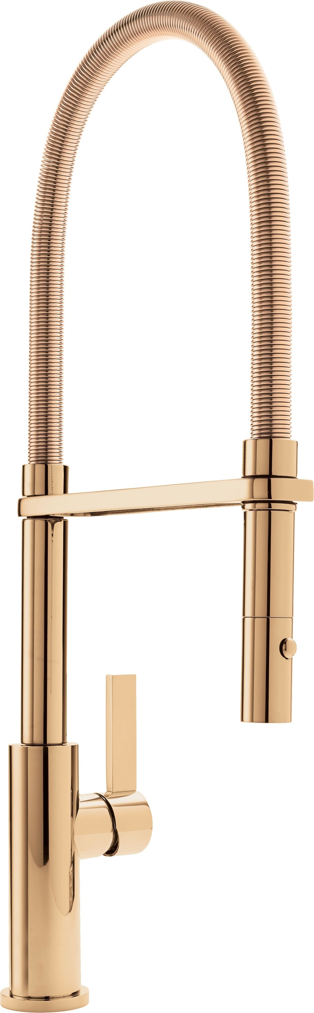 California Faucets Corsano Llave de Cocina Culinaria de Extraccion Contemporanea con Rociador de Boton y Espiral Acabada - Oro Francés