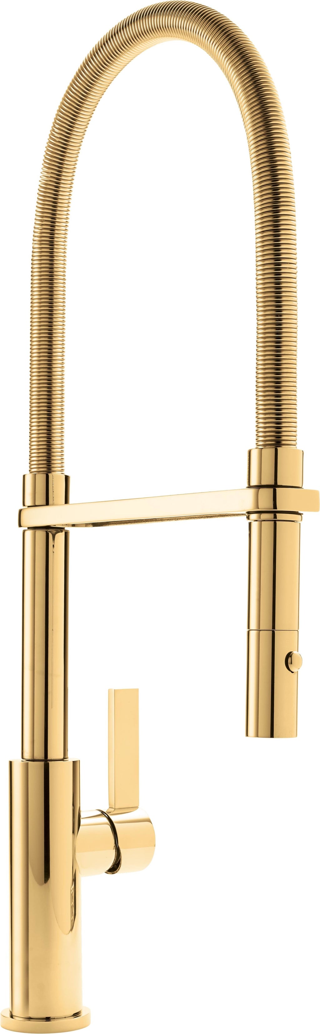 California Faucets Corsano Llave de Cocina Culinaria de Extraccion Contemporanea con Rociador de Boton y Espiral Acabada - Oro Pulido de por Vida