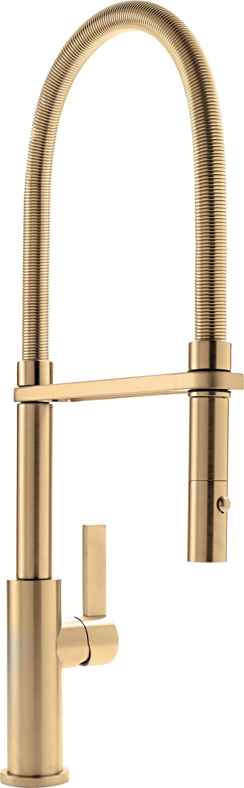 California Faucets Corsano Llave de Cocina Culinaria de Extraccion Contemporanea con Rociador de Boton y Espiral Acabada - Oro Satinado de por Vida