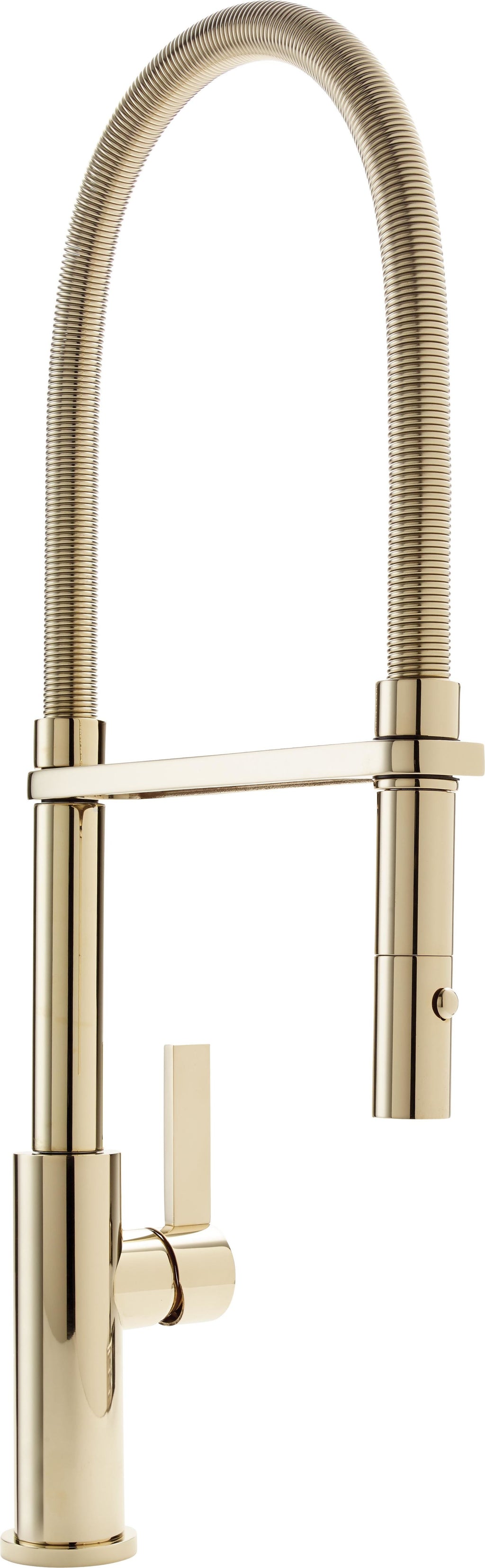 California Faucets Corsano Llave de Cocina Culinaria de Extraccion Contemporanea con Rociador de Boton y Espiral Acabada - Latón Pulido sin Recubrimiento