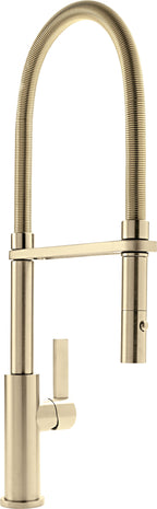 California Faucets Corsano Llave de Cocina Culinaria de Extraccion Contemporanea con Rociador de Boton y Espiral Acabada - Latón Satinado