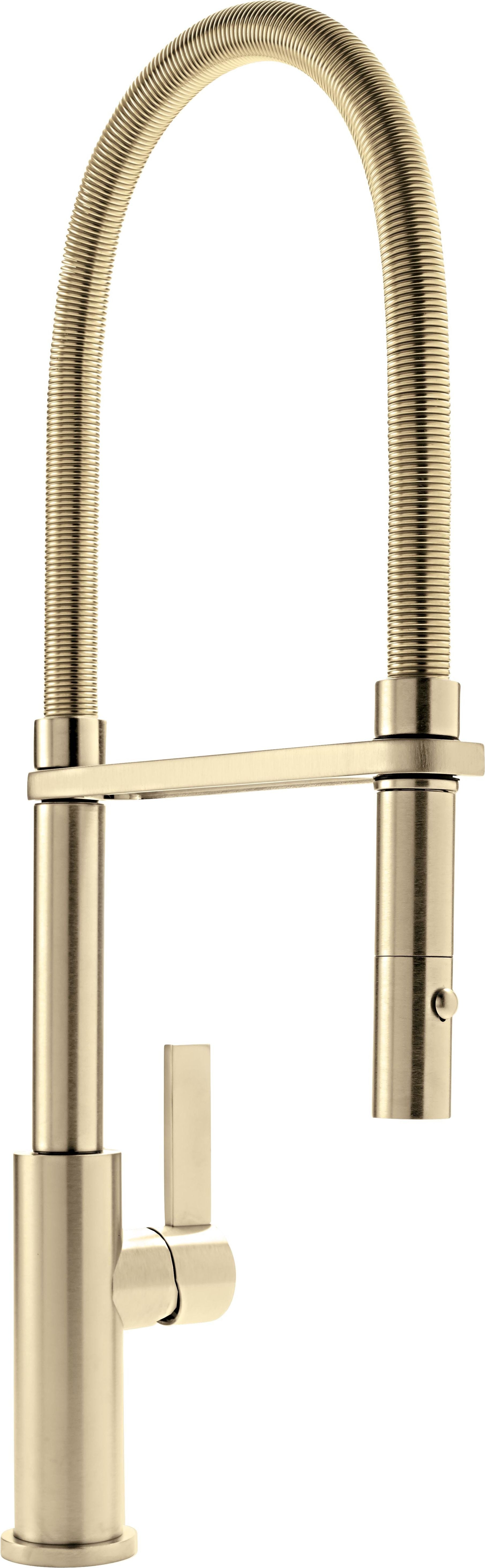 California Faucets Corsano Llave de Cocina Culinaria de Extraccion Contemporanea con Rociador de Boton y Espiral Acabada - Latón Satinado