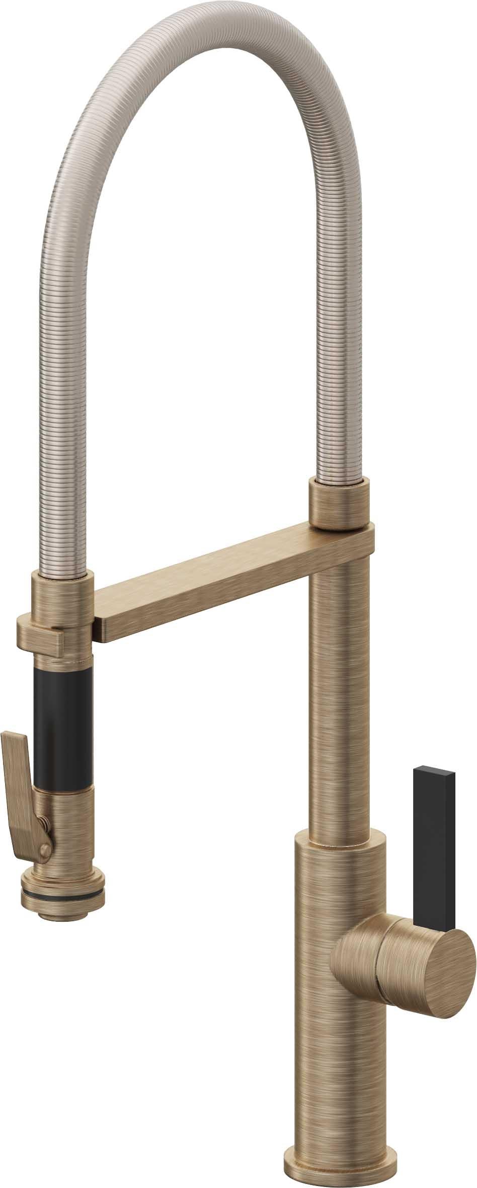 California Faucets Corsano Llave de Cocina Culinaria de Extraccion Contemporanea con Rociador de Apretar - Latón Antiguo Mate