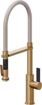 California Faucets Corsano Llave de Cocina Culinaria de Extraccion Contemporanea con Rociador de Apretar - Latón Bruñido