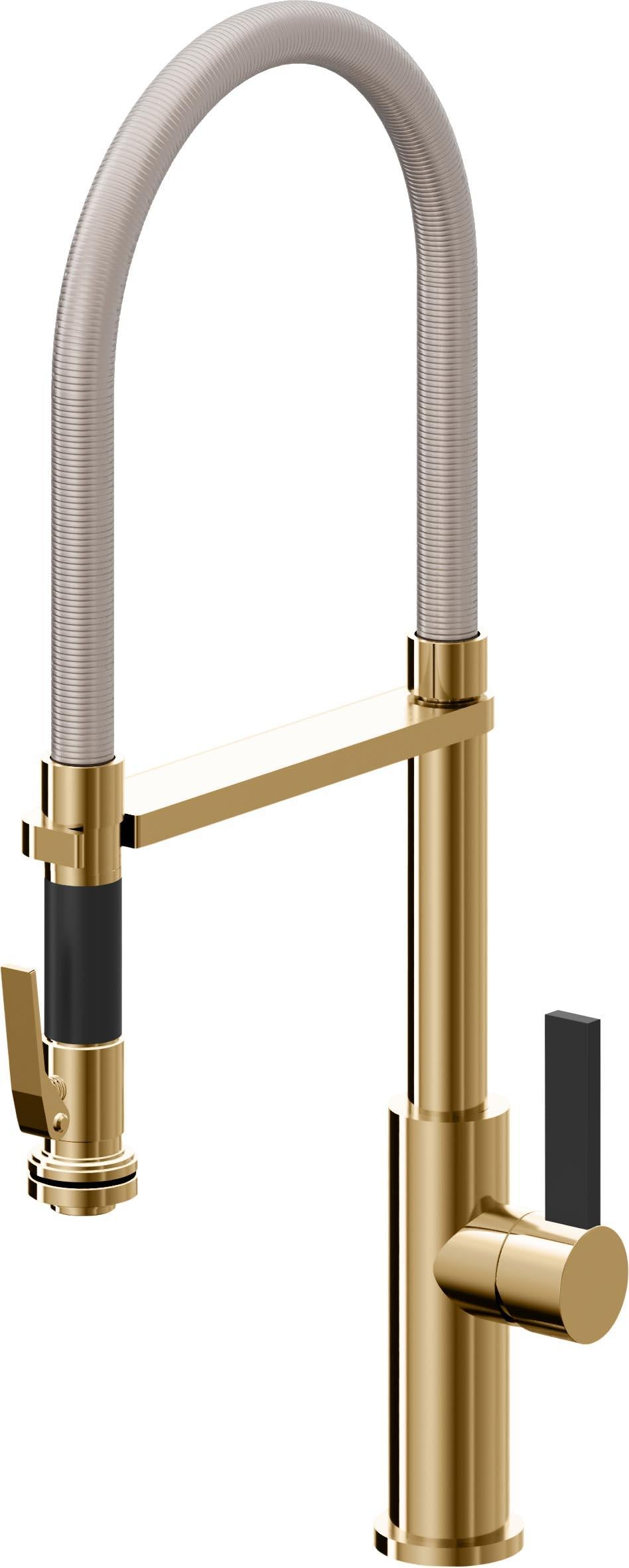 California Faucets Corsano Llave de Cocina Culinaria de Extraccion Contemporanea con Rociador de Apretar - Oro Francés