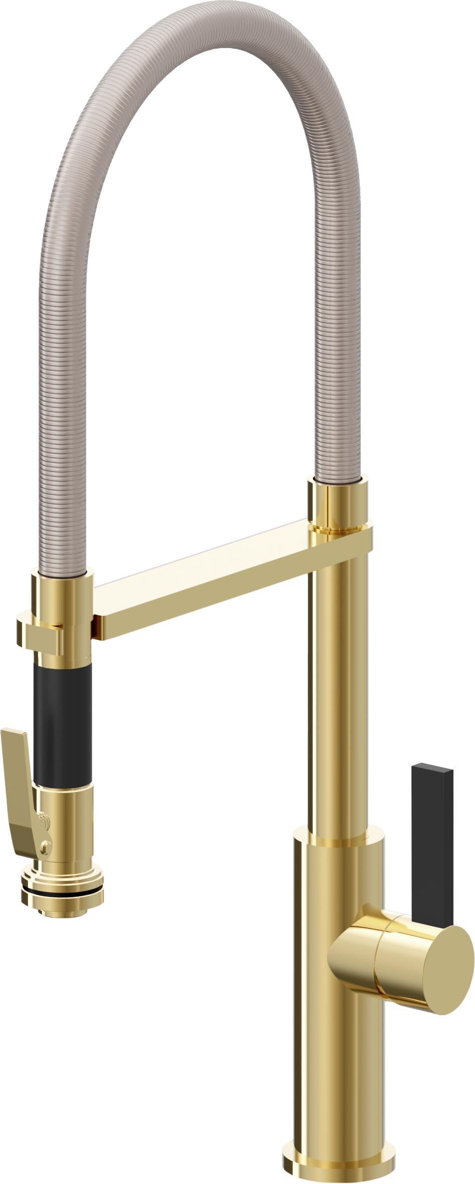 California Faucets Corsano Llave de Cocina Culinaria de Extraccion Contemporanea con Rociador de Apretar - Oro Pulido de por Vida