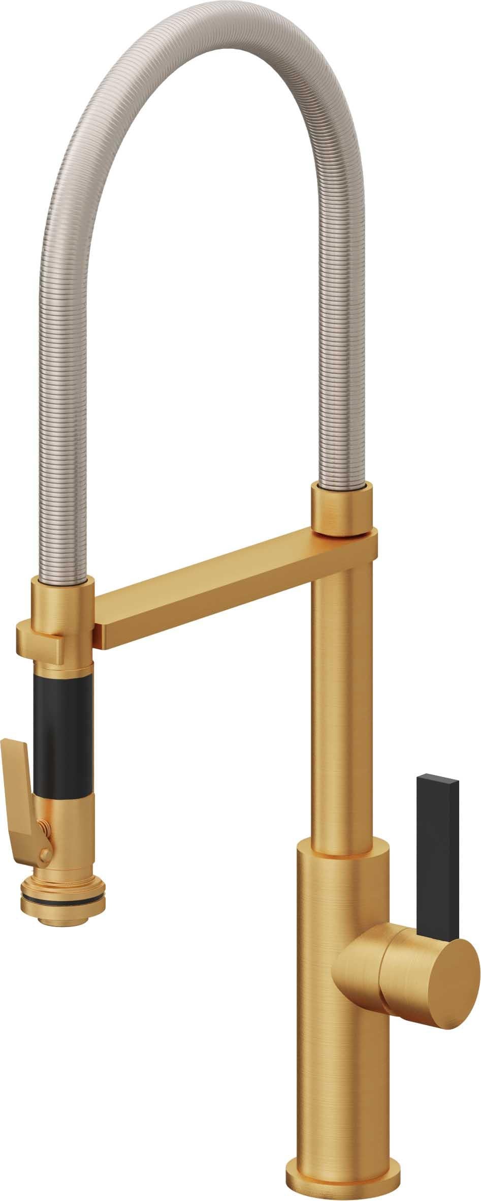 California Faucets Corsano Llave de Cocina Culinaria de Extraccion Contemporanea con Rociador de Apretar - Oro Satinado de por Vida