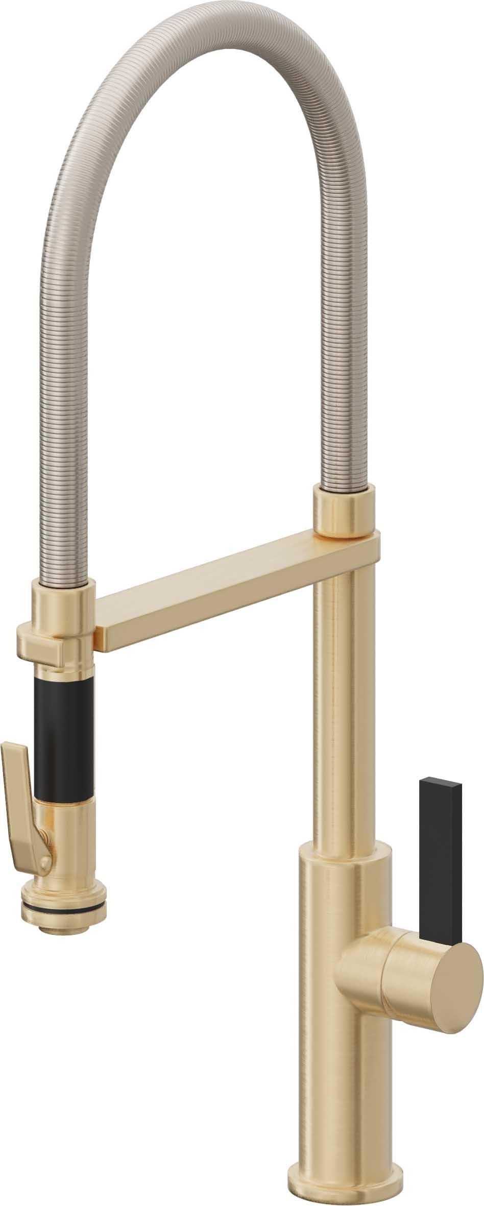 California Faucets Corsano Llave de Cocina Culinaria de Extraccion Contemporanea con Rociador de Apretar - Latón Satinado