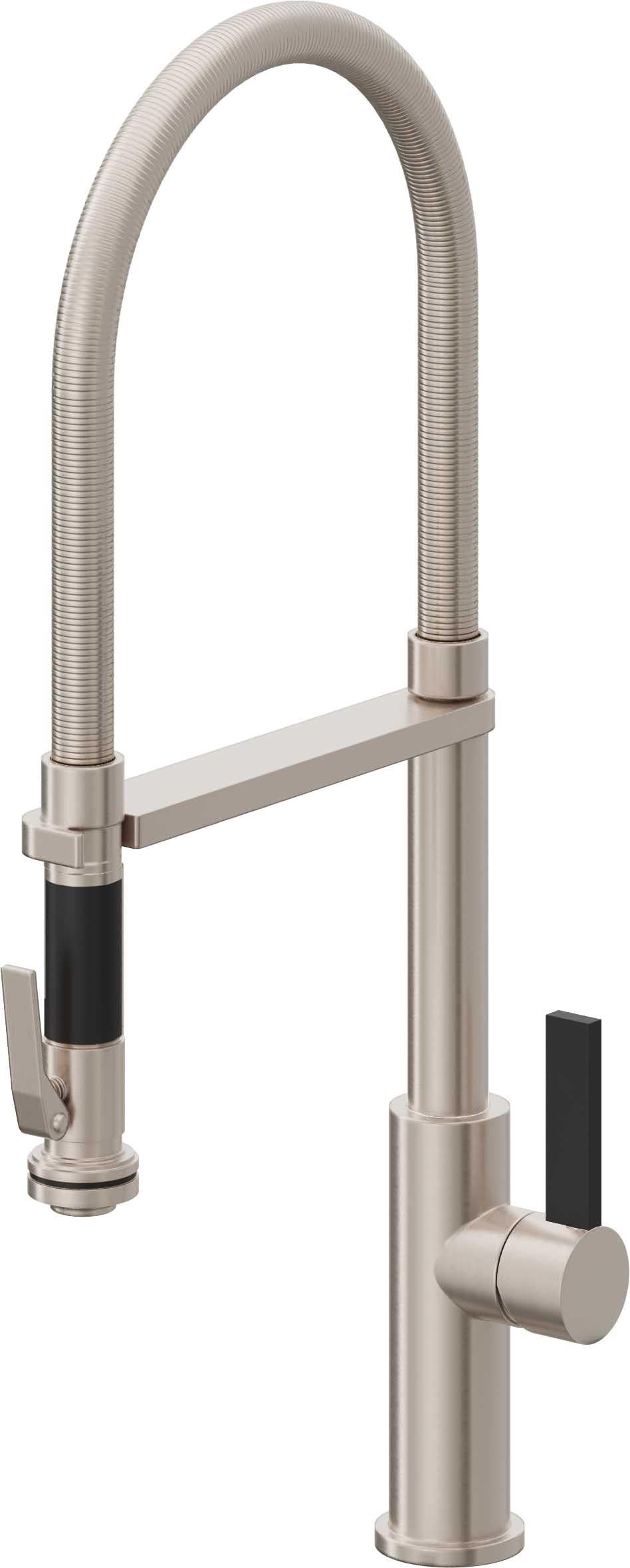 California Faucets Corsano Llave de Cocina Culinaria de Extraccion Contemporanea con Rociador de Apretar - Níquel Satinado