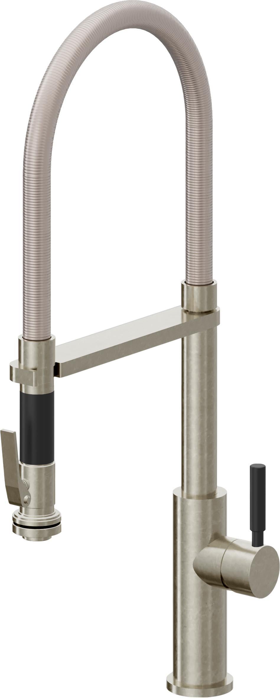 California Faucets Corsano Llave de Cocina Culinaria de Extraccion Contemporanea con Rociador de Apretar - Níquel Bruñido