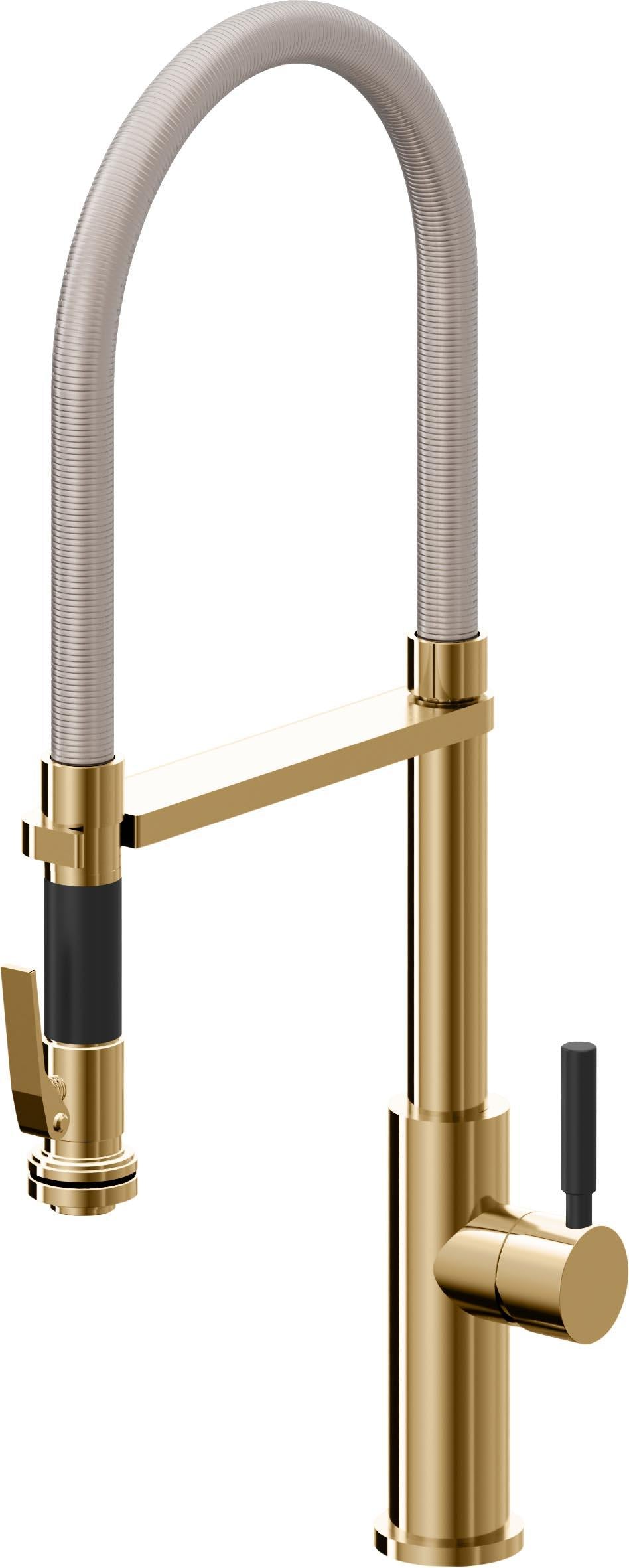 California Faucets Corsano Llave de Cocina Culinaria de Extraccion Contemporanea con Rociador de Apretar - Oro Francés