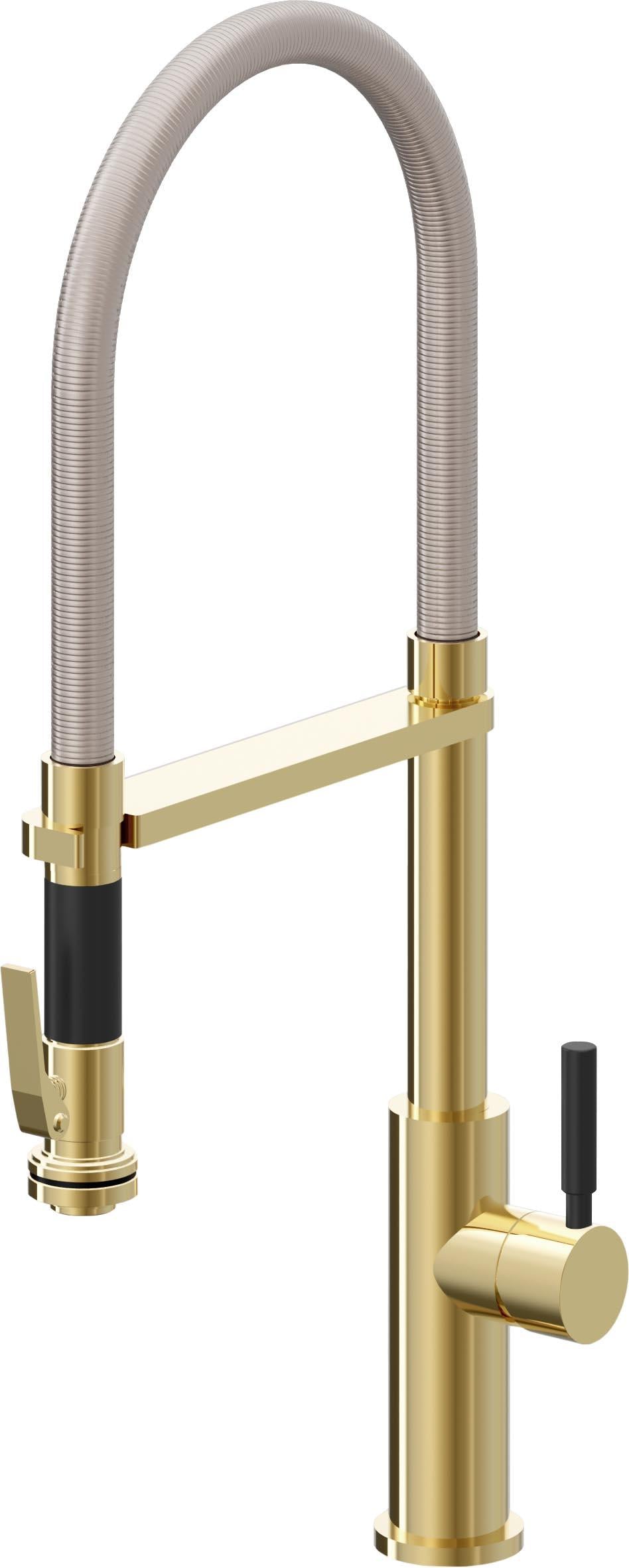 California Faucets Corsano Llave de Cocina Culinaria de Extraccion Contemporanea con Rociador de Apretar - Oro Pulido de por Vida