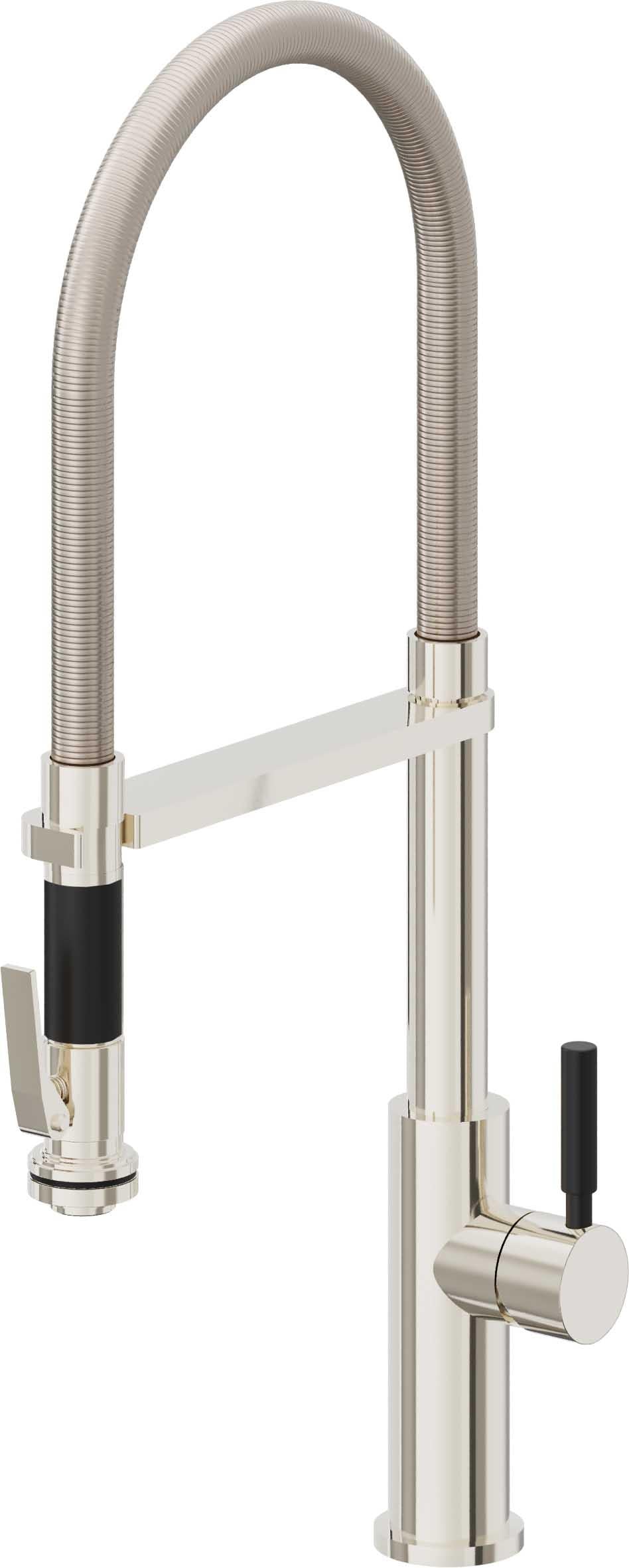 California Faucets Corsano Llave de Cocina Culinaria de Extraccion Contemporanea con Rociador de Apretar - Níquel Pulido