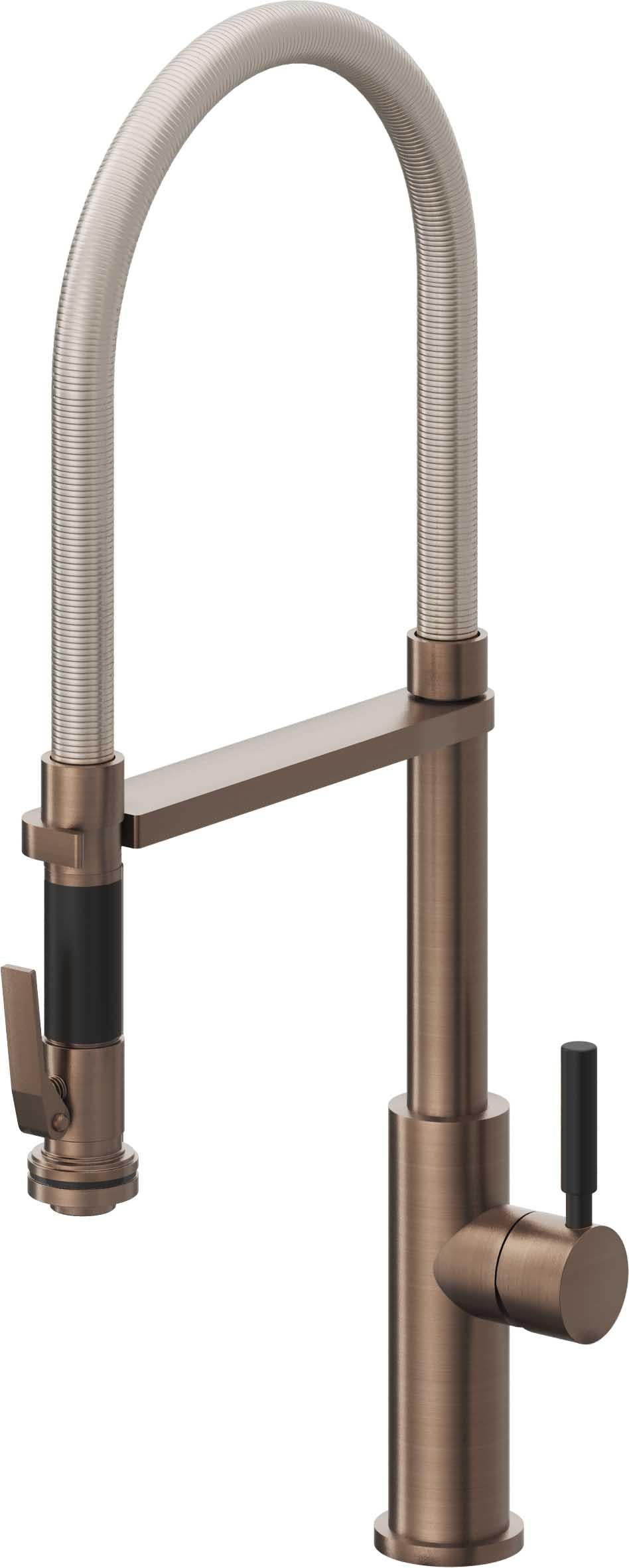 California Faucets Corsano Llave de Cocina Culinaria de Extraccion Contemporanea con Rociador de Apretar - Bronce Satinado