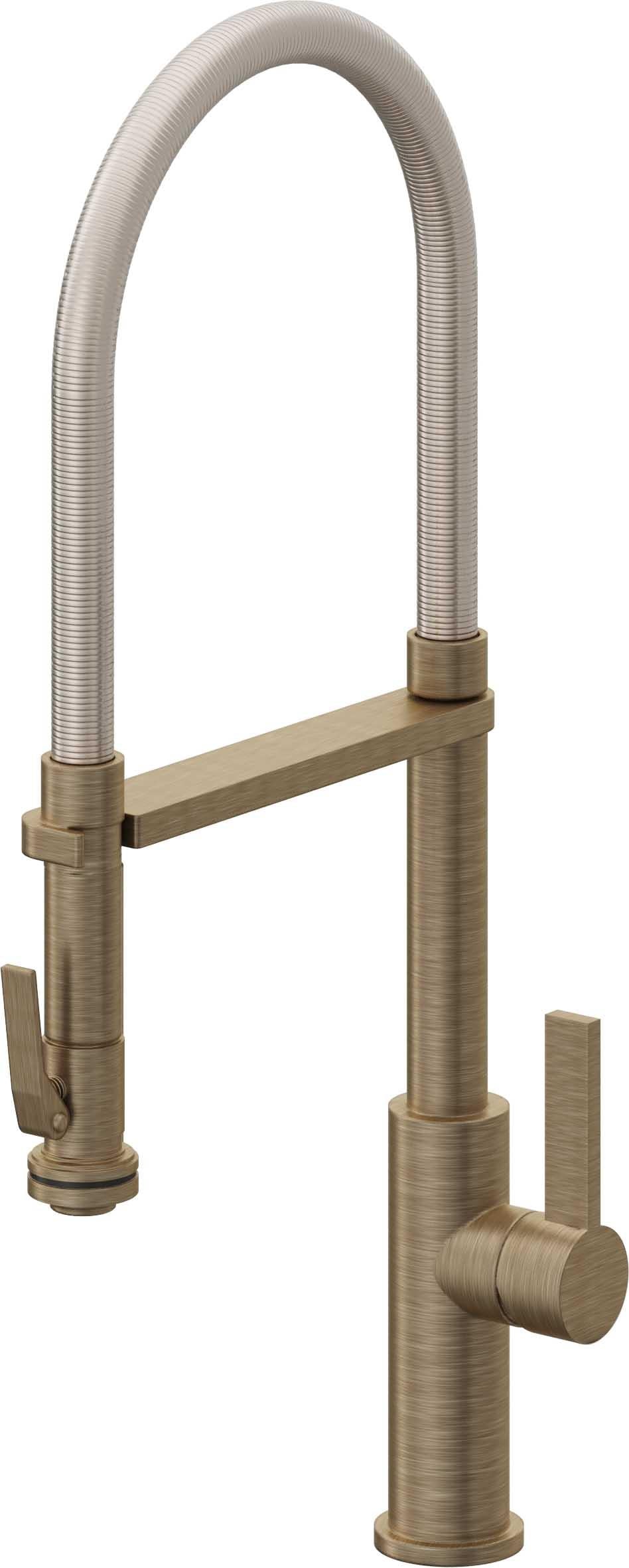 California Faucets Corsano Llave de Cocina Culinaria de Extraccion Contemporanea con Rociador de Apretar - Latón Antiguo Mate